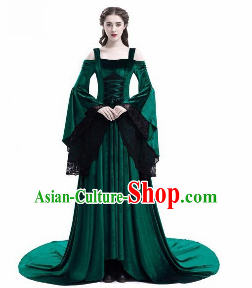 Europe Medieval Traditional Court Princess Green Costume European Full Dress for Women