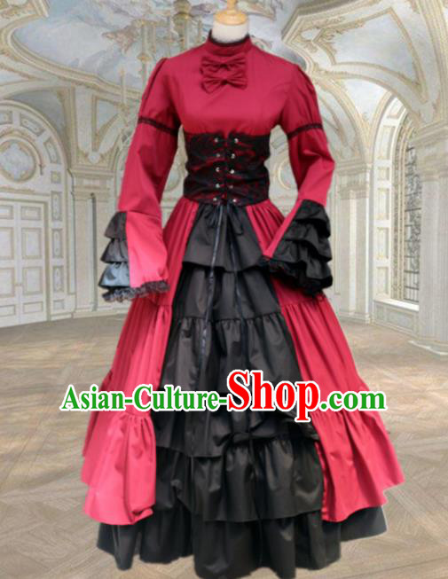 Europe Medieval Traditional Court Maid Costume European Red Dress for Women