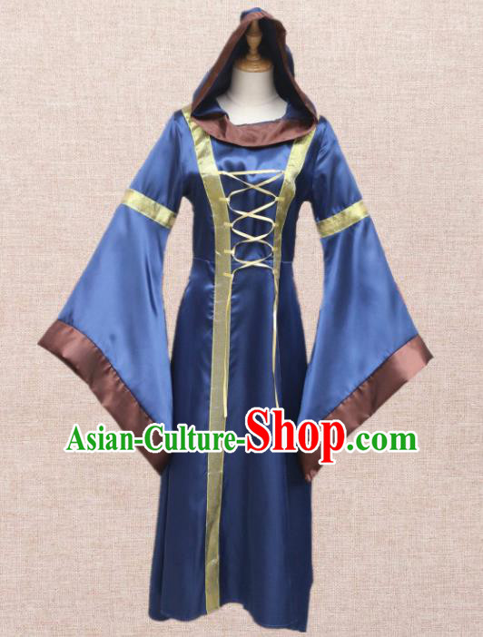 Europe Traditional Renaissance Costume European Dowager Blue Dress for Women