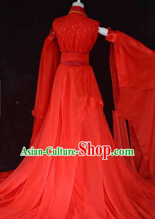 Traditional Chinese Cosplay Swordswoman Red Hanfu Dress Ancient Peri Princess Costume for Women