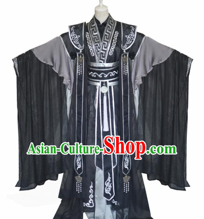 Traditional Chinese Cosplay Emperor Black Clothing Ancient Swordsman Costume for Men