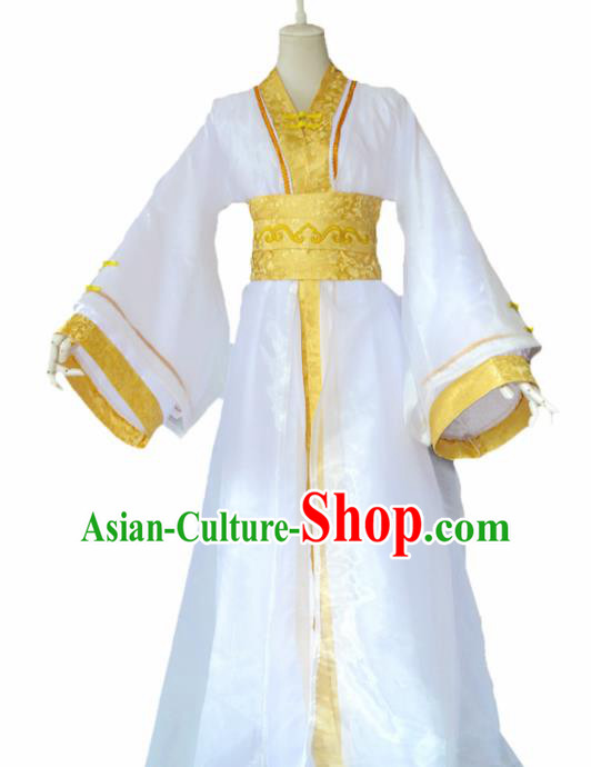 Traditional Chinese Cosplay Nobility Childe White Clothing Ancient Swordsman Costume for Men