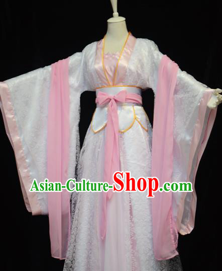 Traditional Chinese Cosplay Swordswoman Pink Hanfu Dress Ancient Peri Princess Costume for Women