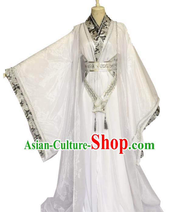 Traditional Chinese Ancient Nobility Childe White Clothing Cosplay Swordsman Costume for Men