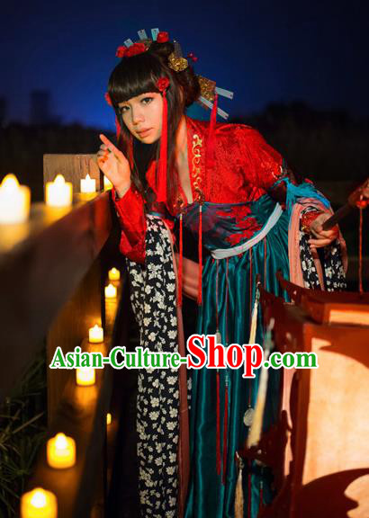 Traditional Chinese Cosplay Swordswoman Red Hanfu Dress Ancient Court Lady Costume for Women