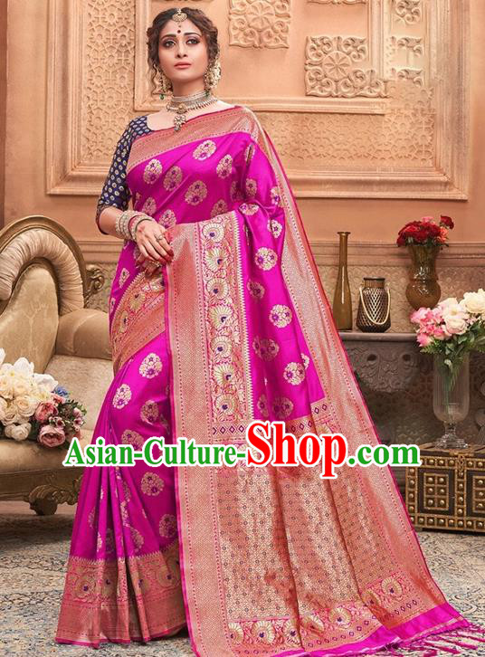 Indian Traditional Costume Asian India Fushcia Sari Dress Bollywood Court Queen Clothing for Women