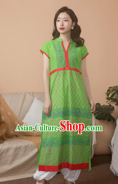 Asian India Traditional Punjabi Costumes South Asia Indian National Informal Green Blouse and Pants for Women