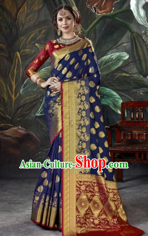 Asian India Royalblue Sari Dress Indian Traditional Court Costume Bollywood Queen Clothing for Women