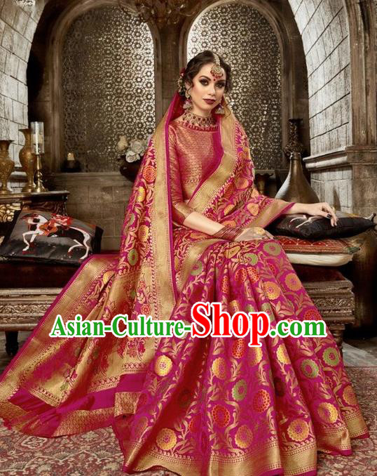 Asian India Traditional Rosy Sari Dress Indian Court Costume Bollywood Queen Clothing for Women