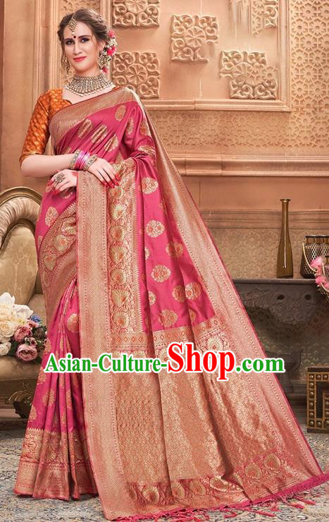 Indian Traditional Costume Asian India Rosy Sari Dress Bollywood Court Queen Clothing for Women