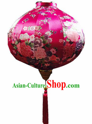 Handmade Traditional Chinese Lantern Ceiling Lamp Printing Peony Rosy Lanterns New Year Lantern