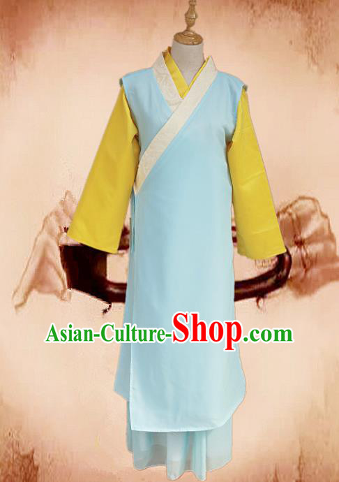 Traditional Chinese Ming Dynasty Young Lady Blue Hanfu Dress Ancient Maidservants Costume for Women