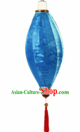 Handmade Chinese Traditional Lantern Blue Silk Lanterns Ceiling Lamp New Year Lantern