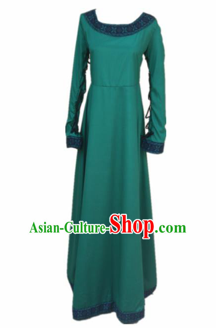 Europe Medieval Traditional Farmwife Costume European Maidservant Green Full Dress for Women