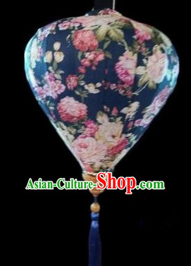 Chinese Traditional Lantern Handmade Printing Peony Navy Lanterns Ceiling Lamp New Year Lantern