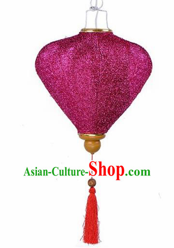 Chinese Traditional New Year Lantern Handmade Purple Silk Lanterns Ceiling Lamp