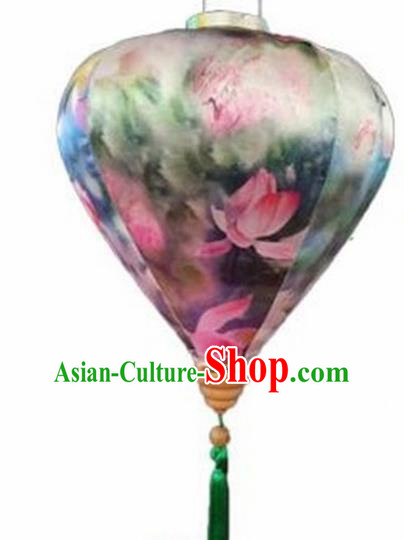 Chinese Traditional New Year Lantern Handmade Printing Lotus Lanterns Ceiling Lamp