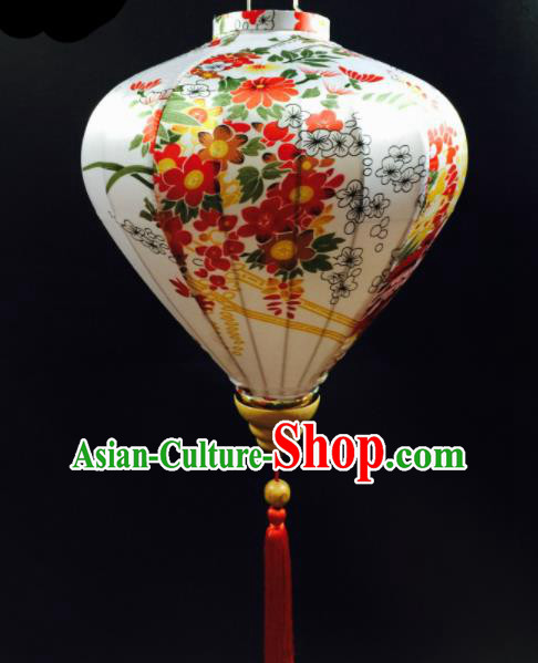 Chinese Traditional New Year Lantern Handmade Printing White Lanterns Ceiling Lamp