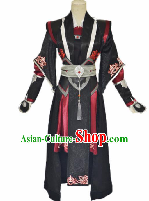 Traditional Chinese Cosplay Swordsman Black Clothing Ancient Imperial Bodyguard Costume for Men