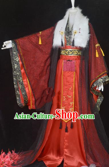 Traditional Chinese Cosplay Royal Highness Red Clothing Ancient Swordsman Wedding Costume for Men