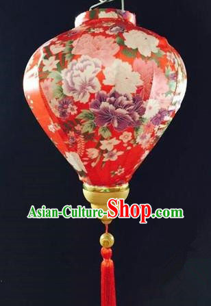 Chinese Traditional Lantern Handmade Printing Peony Red Lanterns Ceiling Lamp New Year Lantern