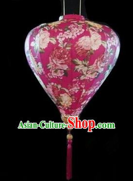 Chinese Traditional Lantern Handmade Printing Peony Purple Lanterns Ceiling Lamp New Year Lantern