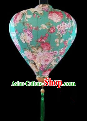 Chinese Traditional Lantern Handmade Printing Peony Light Green Lanterns Ceiling Lamp New Year Lantern