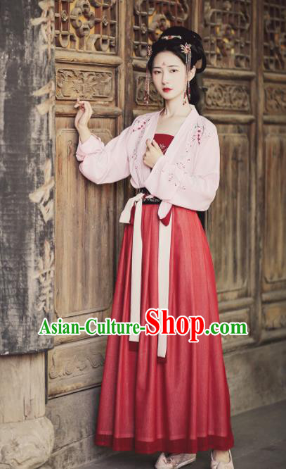 Ancient Chinese Tang Dynasty Nobility Lady Hanfu Dress Traditional Court Maid Embroidered Historical Costume for Women