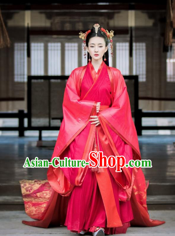 Chinese Traditional Shang Dynasty Imperial Consort Su Daji Red Hanfu Dress Ancient Drama Hoshin Engi Embroidered Wedding Historical Costume for Women