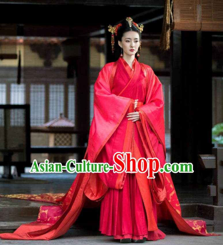 Chinese Traditional Shang Dynasty Imperial Consort Su Daji Red Hanfu Dress Ancient Drama Hoshin Engi Embroidered Wedding Historical Costume for Women