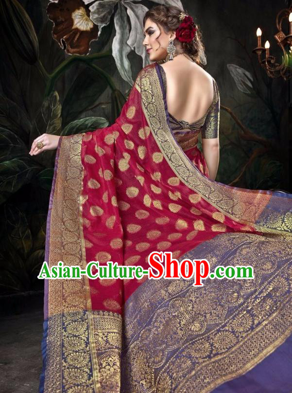 Asian India Traditional Bollywood Wine Red Sari Dress Indian Court Queen Costume for Women