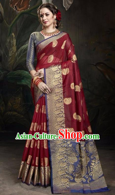 Asian India Traditional Bollywood Purplish Red Sari Dress Indian Court Queen Costume for Women