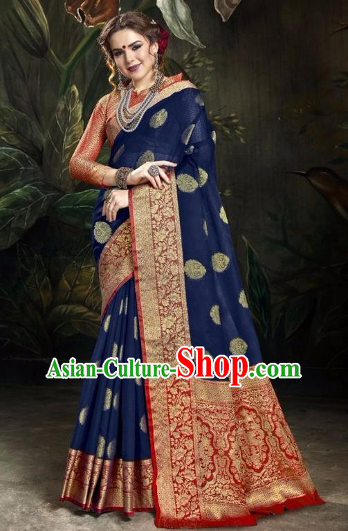 Asian India Traditional Bollywood Royalblue Sari Dress Indian Court Queen Costume for Women