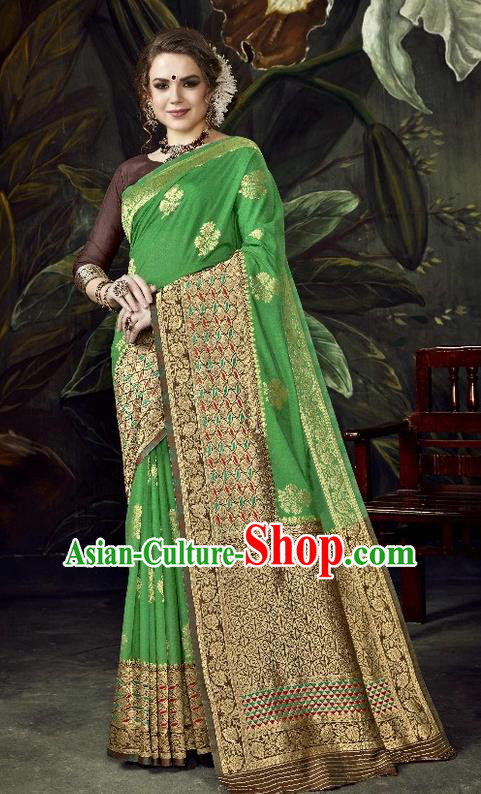 Asian India Traditional Bollywood Green Sari Dress Indian Court Queen Costume for Women