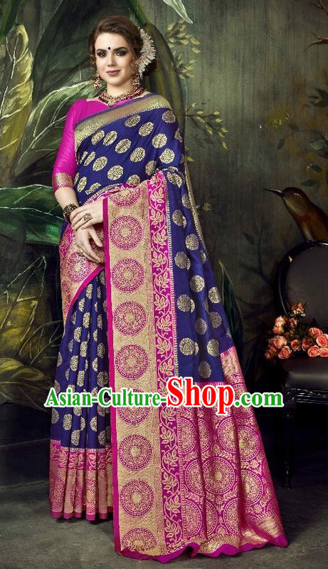 Asian India Traditional Bollywood Deep Blue Sari Dress Indian Court Queen Costume for Women