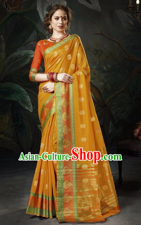 Asian India Traditional Bollywood Yellow Sari Dress Indian Court Queen Costume for Women