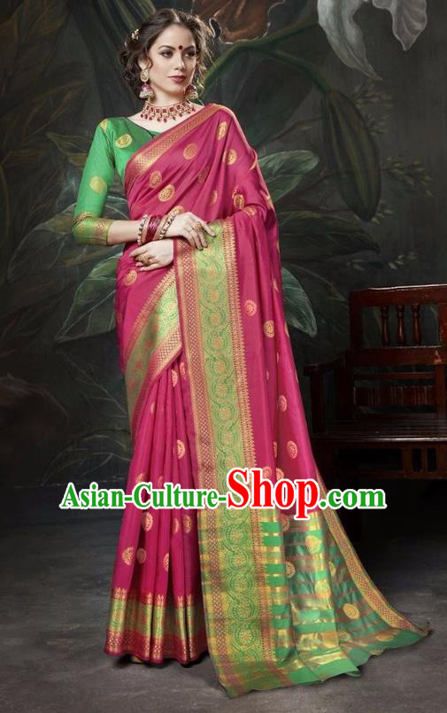 Asian India Traditional Bollywood Fushcia Sari Dress Indian Court Queen Costume for Women