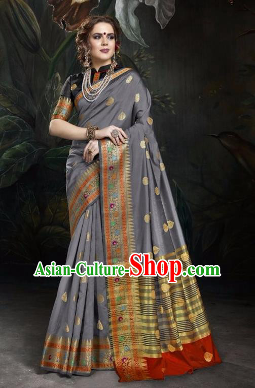 Asian India Traditional Bollywood Grey Sari Dress Indian Court Queen Costume for Women