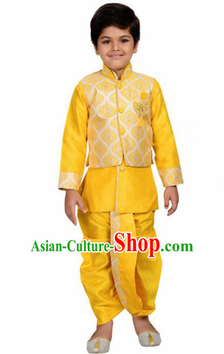 Asian India Traditional Costumes South Asia Indian National Yellow Shirt and Pants for Kids