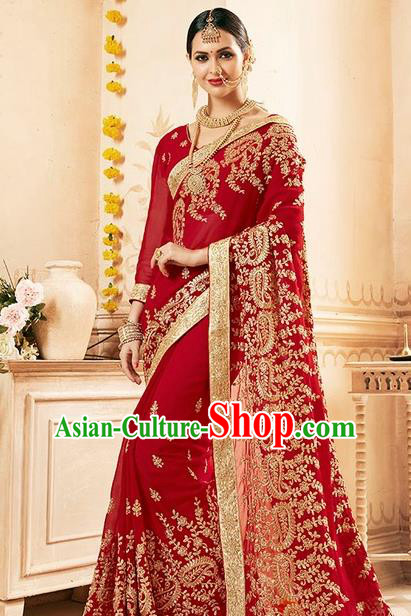 Asian India Traditional Bollywood Bride Wine Red Sari Dress Indian Court Wedding Costume for Women