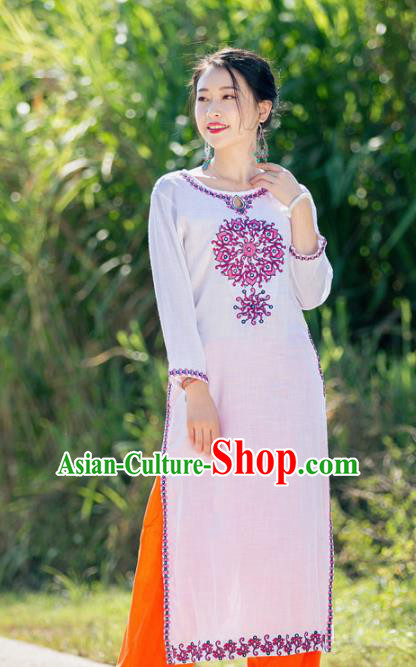 South Asian India Traditional Punjabi Costumes Asia Indian National White Blouse and Pants for Women