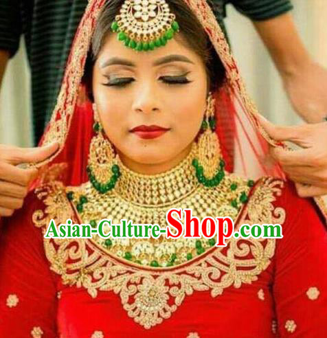 South Asian India Traditional Jewelry Accessories Asia Indian Bollywood Green Beads Headwear for Women