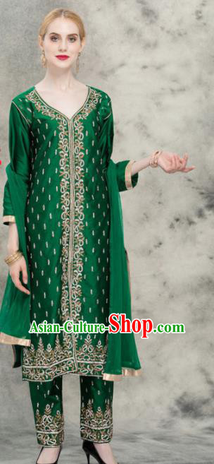 South Asian India Traditional Punjabi Costumes Asia Indian National Yoga Green Blouse and Pants for Women