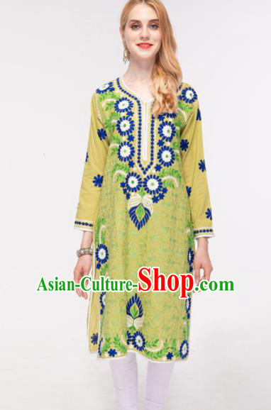 South Asian India Traditional Yoga Costumes Asia Indian National Punjabi Yellow Blouse and Pants for Women