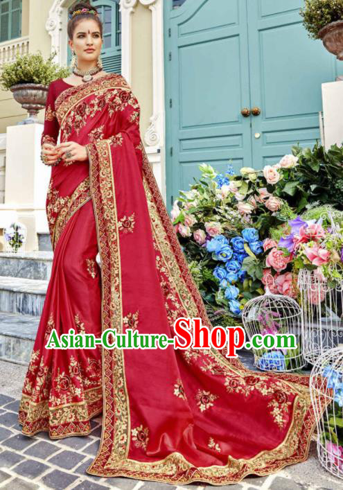 India Traditional Bollywood Rosy Sari Dress Asian Indian Court Wedding Bride Costume for Women