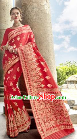 India Traditional Bollywood Red Sari Dress Asian Indian Court Wedding Bride Costume for Women