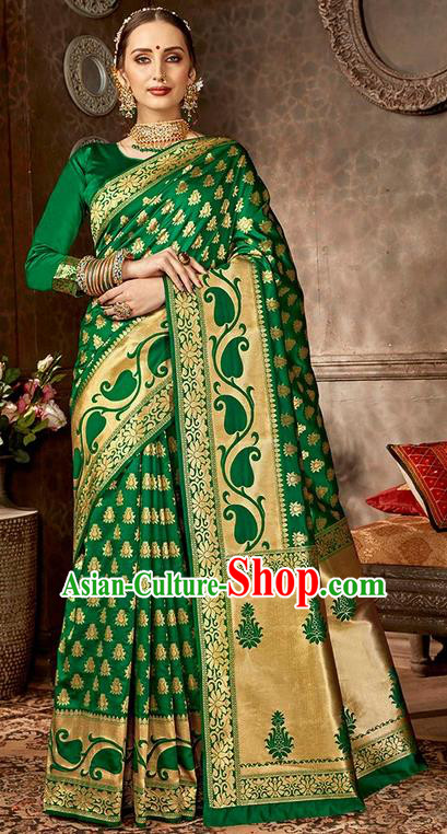 India Traditional Bollywood Green Sari Dress Asian Indian Court Wedding Bride Costume for Women