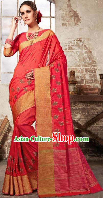 South Asian India Traditional Bollywood Red Sari Dress Indian Court Wedding Bride Costume for Women