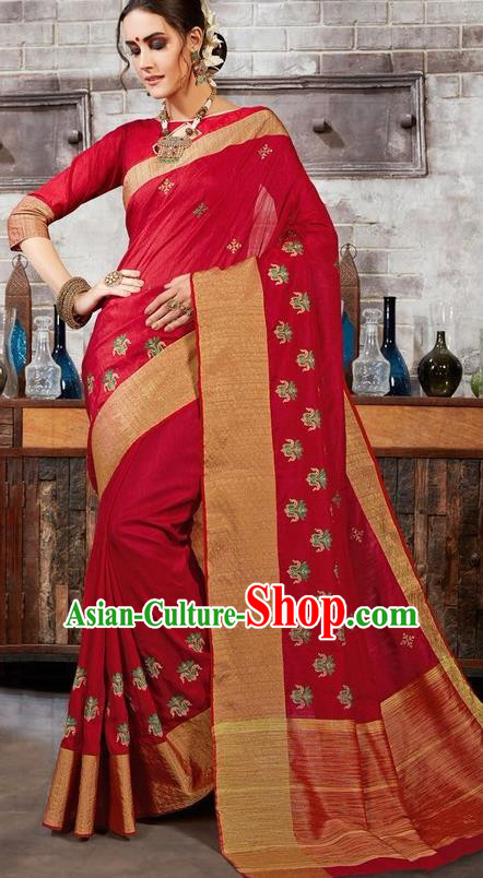 South Asian India Traditional Bollywood Wine Red Sari Dress Indian Court Wedding Bride Costume for Women