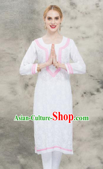 South Asian India Traditional Yoga White Costumes Asia Indian National Punjabi Dress and Pants for Women